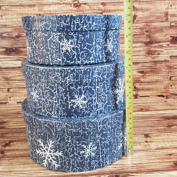 Snowflake Blue Nesting Gift Storage Box Set Paper Decrotive Cardboard Rustic - Picture 8 of 14
